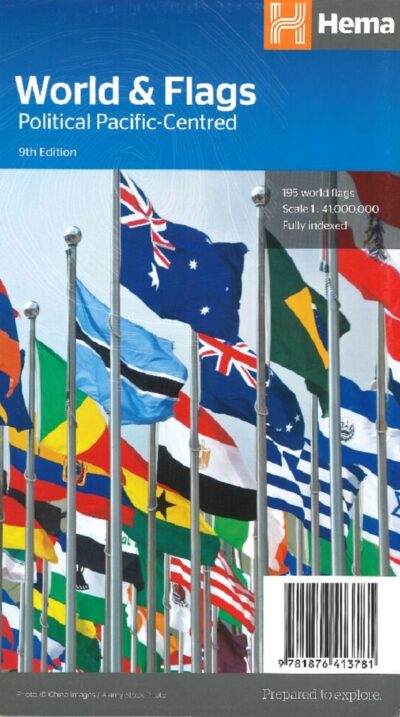 WORLD MAP & FLAGS POLITICAL PACIFIC CENTRED